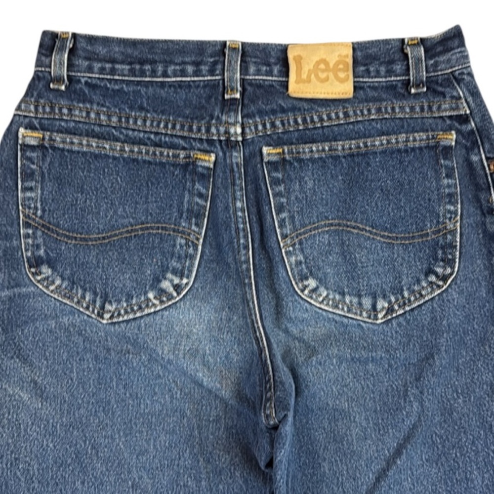 Vintage 90s Lee Straight Leg Jeans 100% Cotton Dark Blue Patch 1889 Button 31x33 - Picture 10 of 14